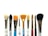 A collection of paintbrushes with a variety of shapes and sizes arranged in a row against a white background. The bristles range from flat and fan-shaped to round tips, and they appear to be made from different materials.
