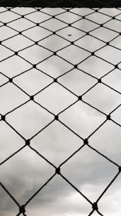Installation process of diamond-shaped wire fencing in a residential area.
