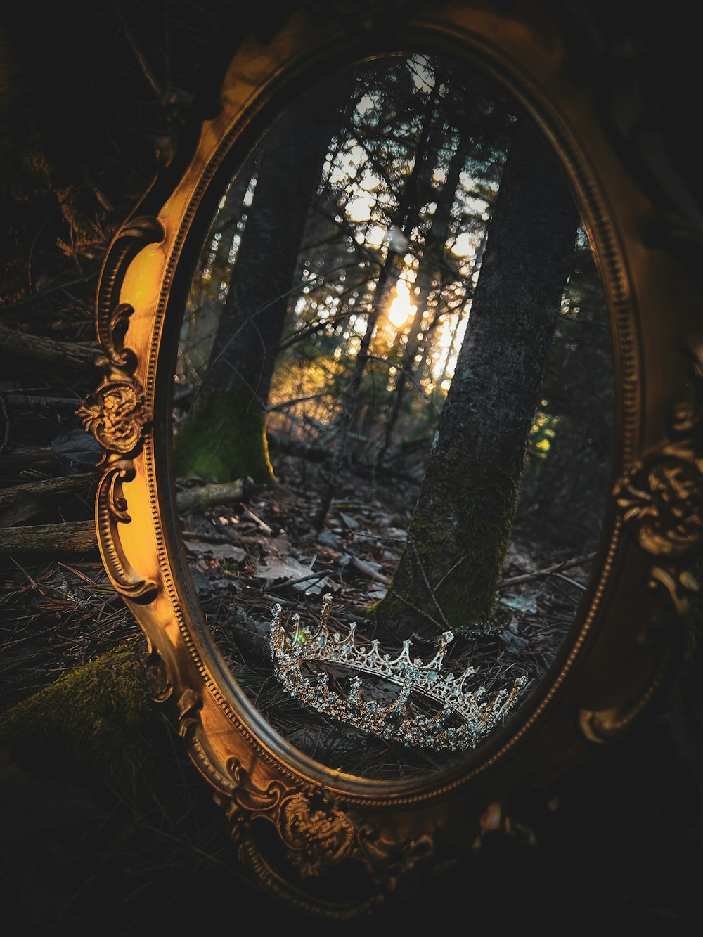 a mirror that is sitting in the grass