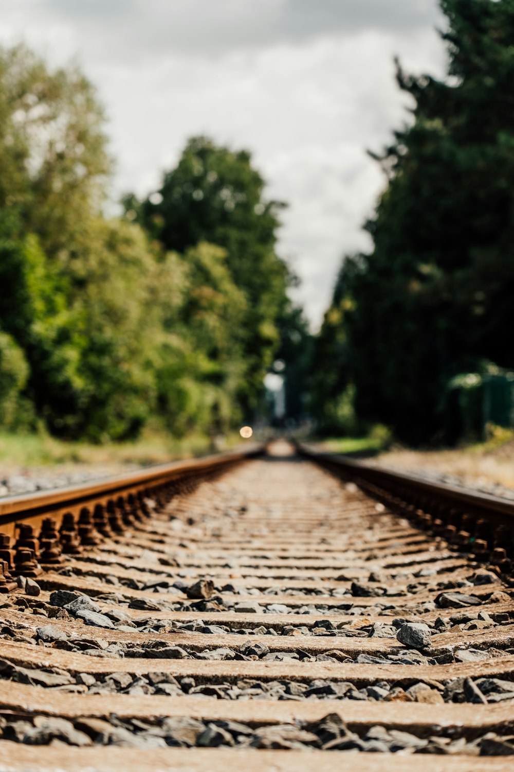 a train track with trees in the background