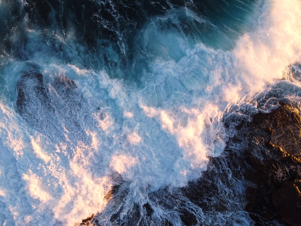 a large body of water surrounded by rocks