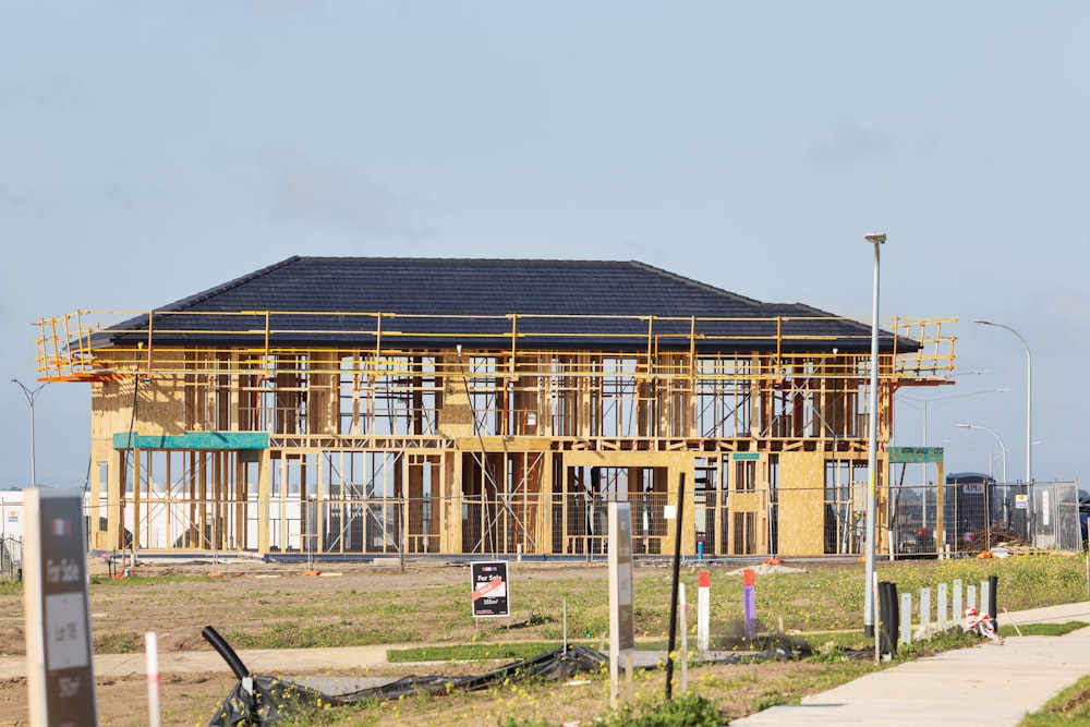 a house under construction with a lot of scaffolding