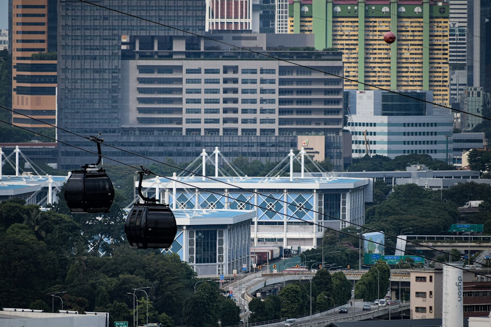 a view of a city from a cable car