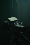 a camera set up in a dark room
