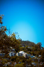 A serene view of Fox Hills neighborhood with mountain backdrop under a clear blue sky.