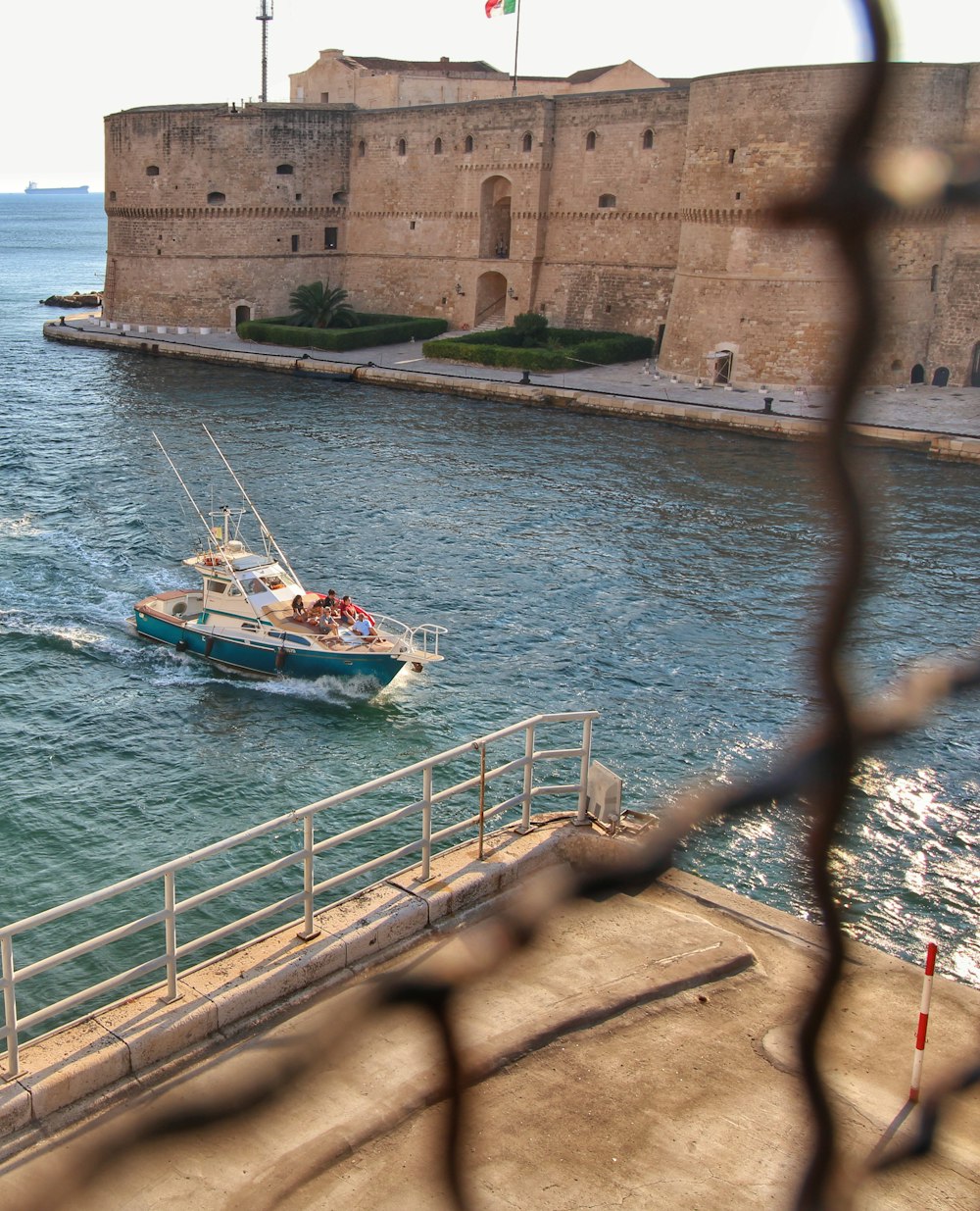 a boat traveling down a body of water