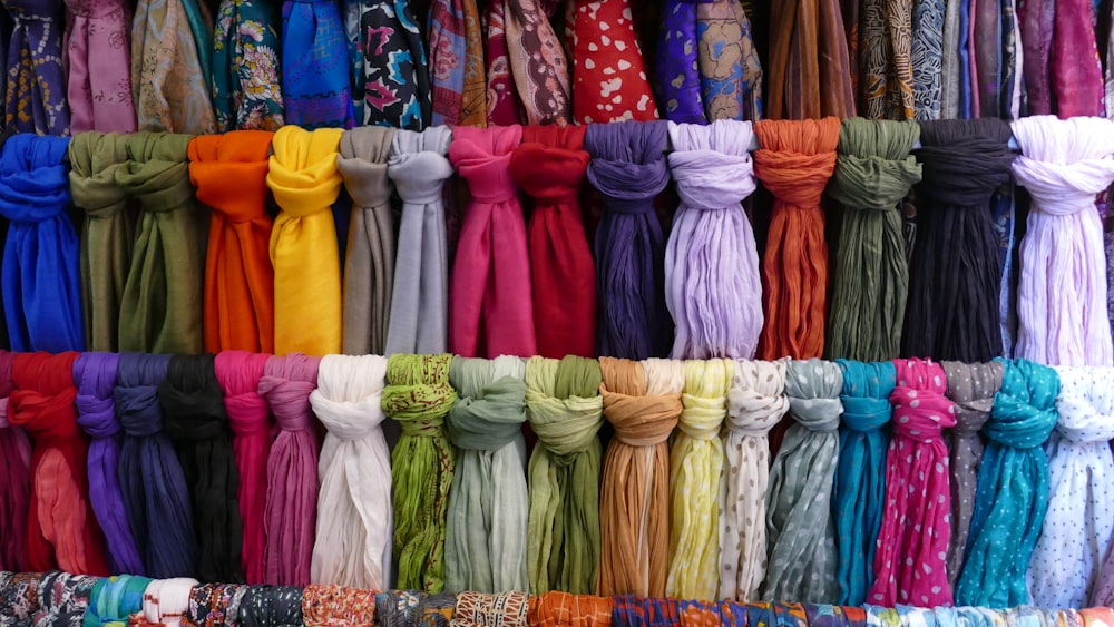 a display of scarves and scarves for sale