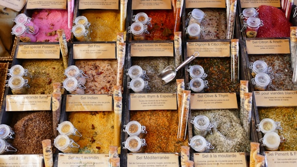 An assortment of colorful spice jars showcasing the quality of products.