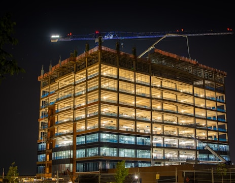 a large building with a crane on top of it