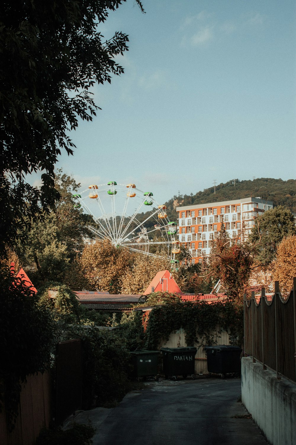 a view of an amusement park from a distance