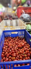 Delivery truck loaded with crates of avocado and tomatoes leaving a packing facility.