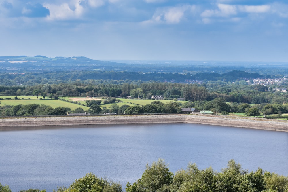 a large body of water surrounded by trees