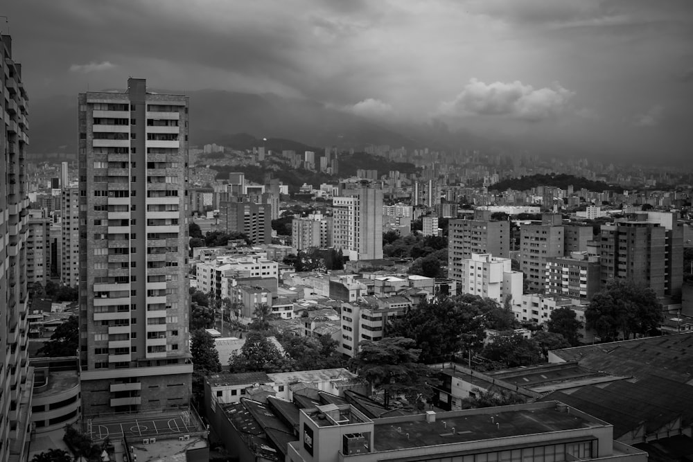 a black and white photo of a cityscape