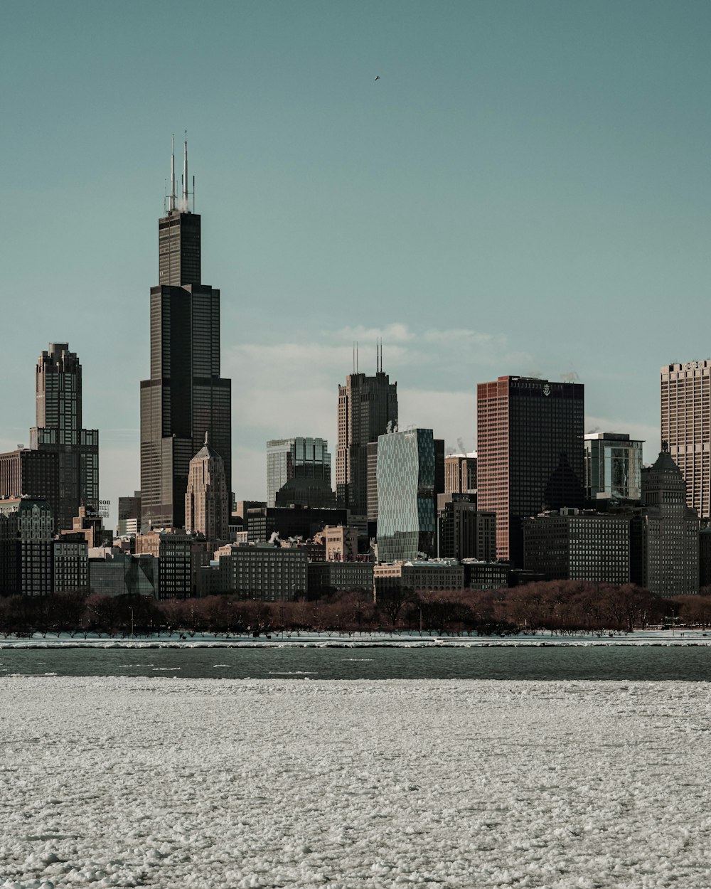 a view of a large city with tall buildings