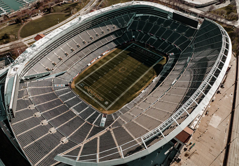 Aerial view of Soldier Field football stadium in Chicago