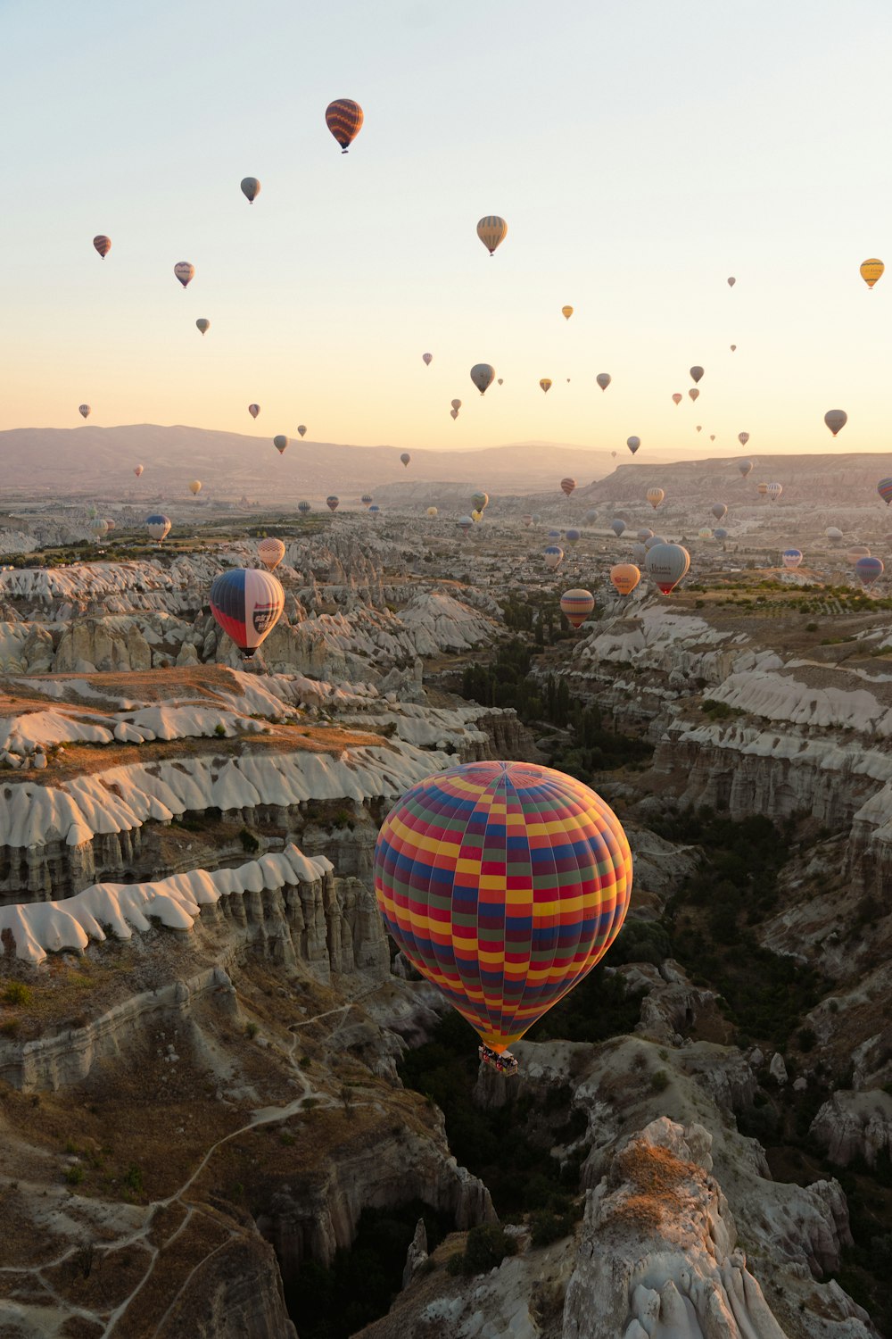 a bunch of hot air balloons flying in the sky