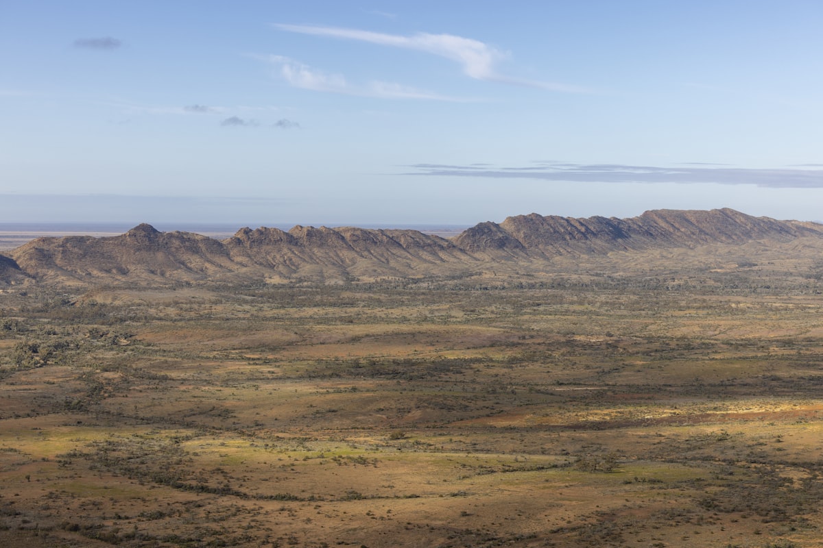 Aerial view of Flinders Ranges mountain ridgelines in South Australia