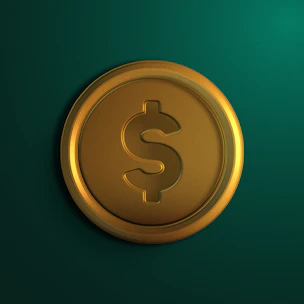 Elegant icon representing financing with a house and currency symbol in dark green and gold tones.
