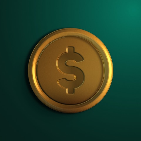 A vibrant digital coin featuring the US dollar symbol, surrounded by icons of popular board games and casino chips.