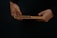 Two hands are holding wooden planks with a tongue and groove design against a dark background.