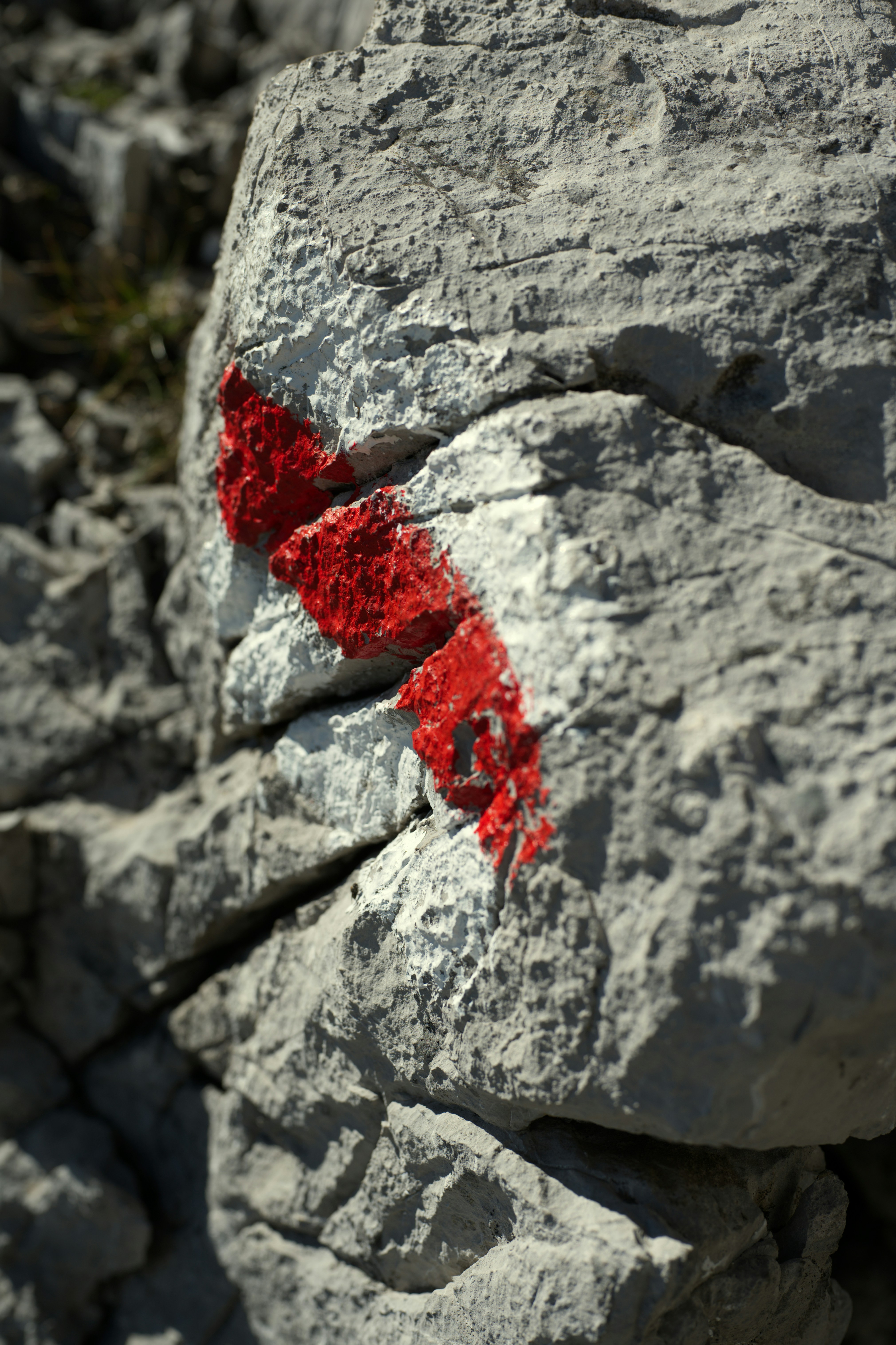 a rock with a red line painted on it