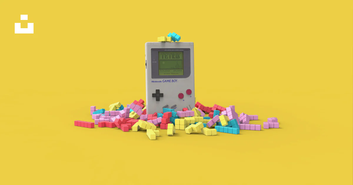 A nintendo gameboy surrounded by letters on a yellow background photo ...