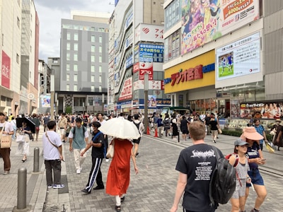 A colorful city street scene bustling with life and movement.