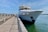 A large white yacht is docked beside a wooden pier with clear blue skies overhead. The pier extends alongside the water, with potted plants and benches lining the walkway. Several smaller boats are visible in the background.