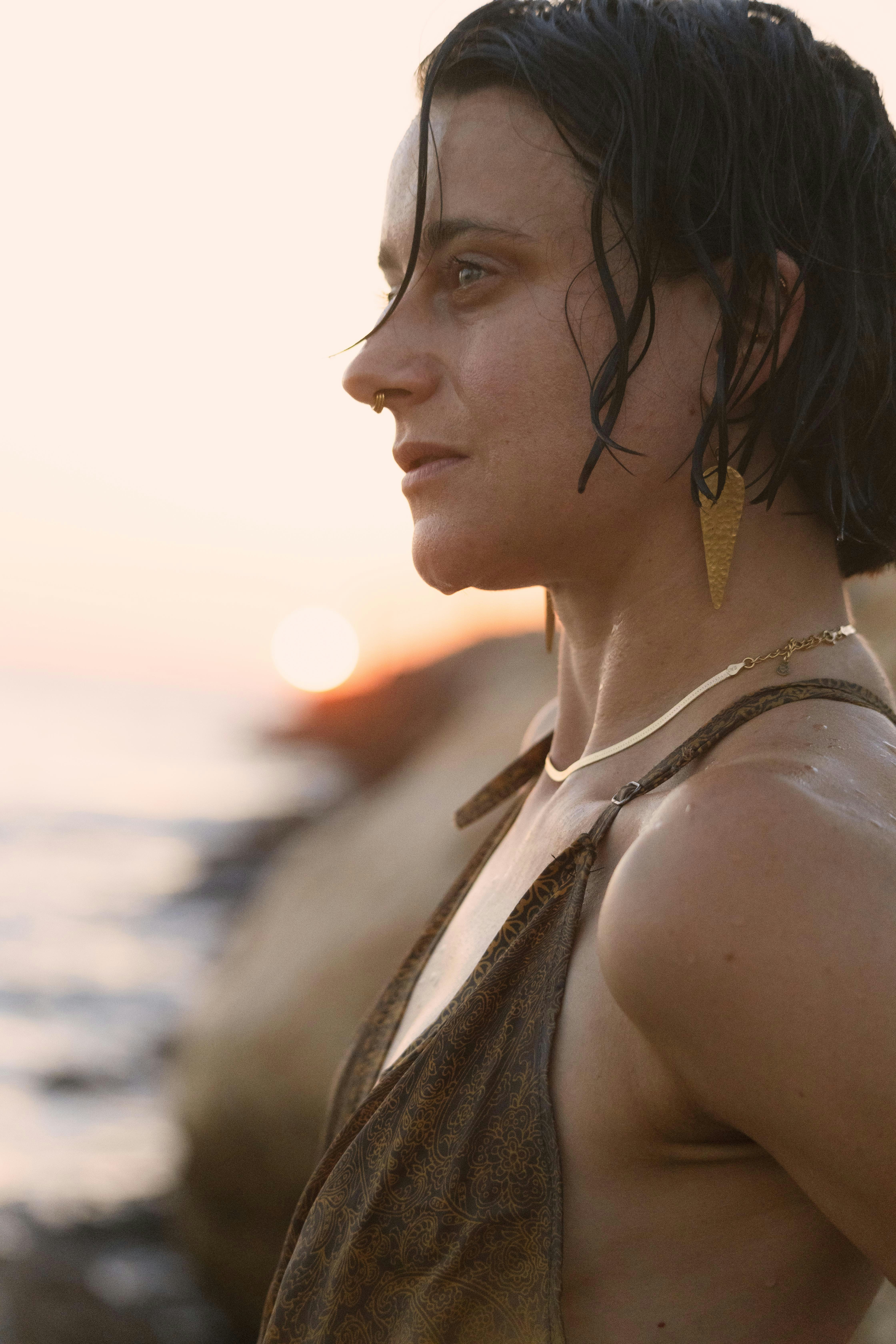 a close up of a person near the water
