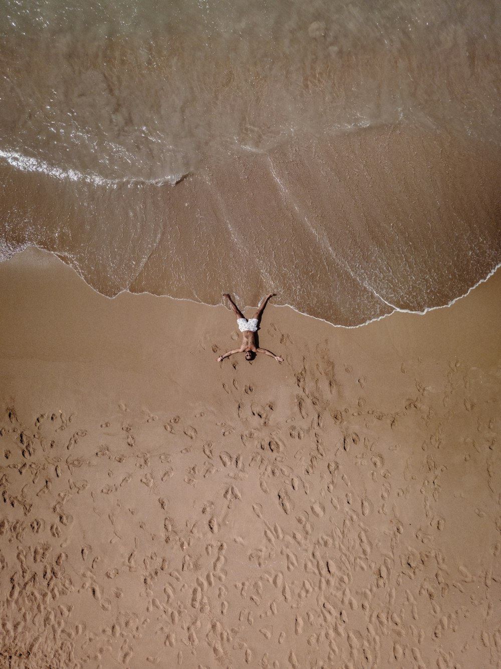 ein Vogel, der über einen Sandstrand neben dem Meer fliegt