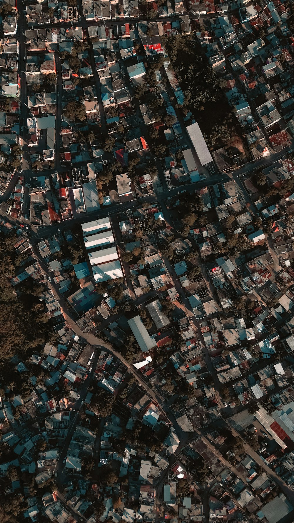 a bird's eye view of a city with lots of buildings