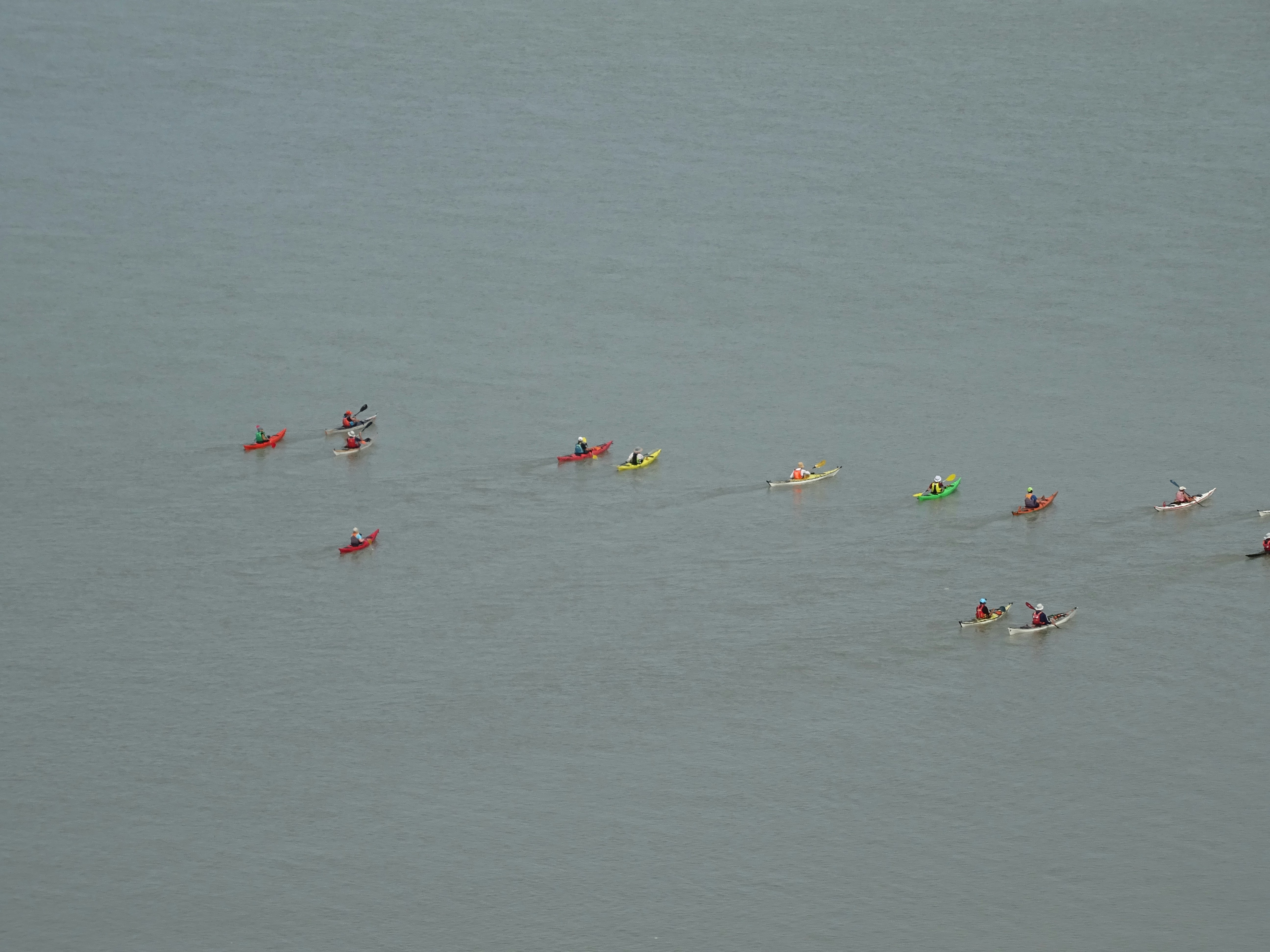 a group of people riding kayaks on top of a body of water