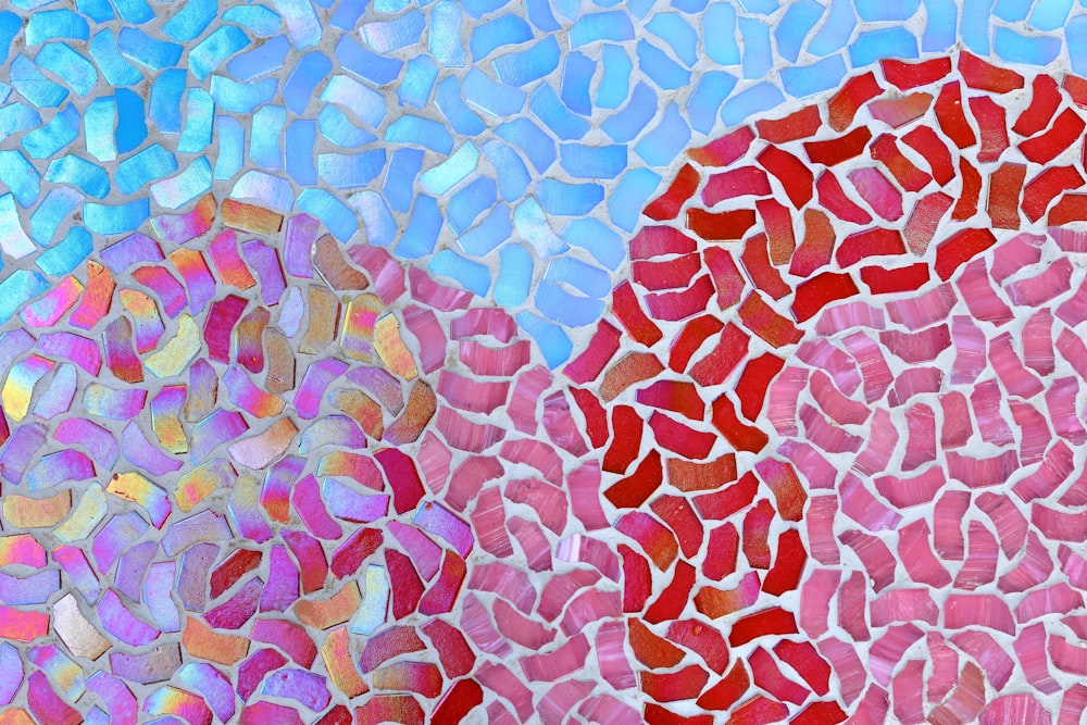 a painting of a red and a blue mosaic