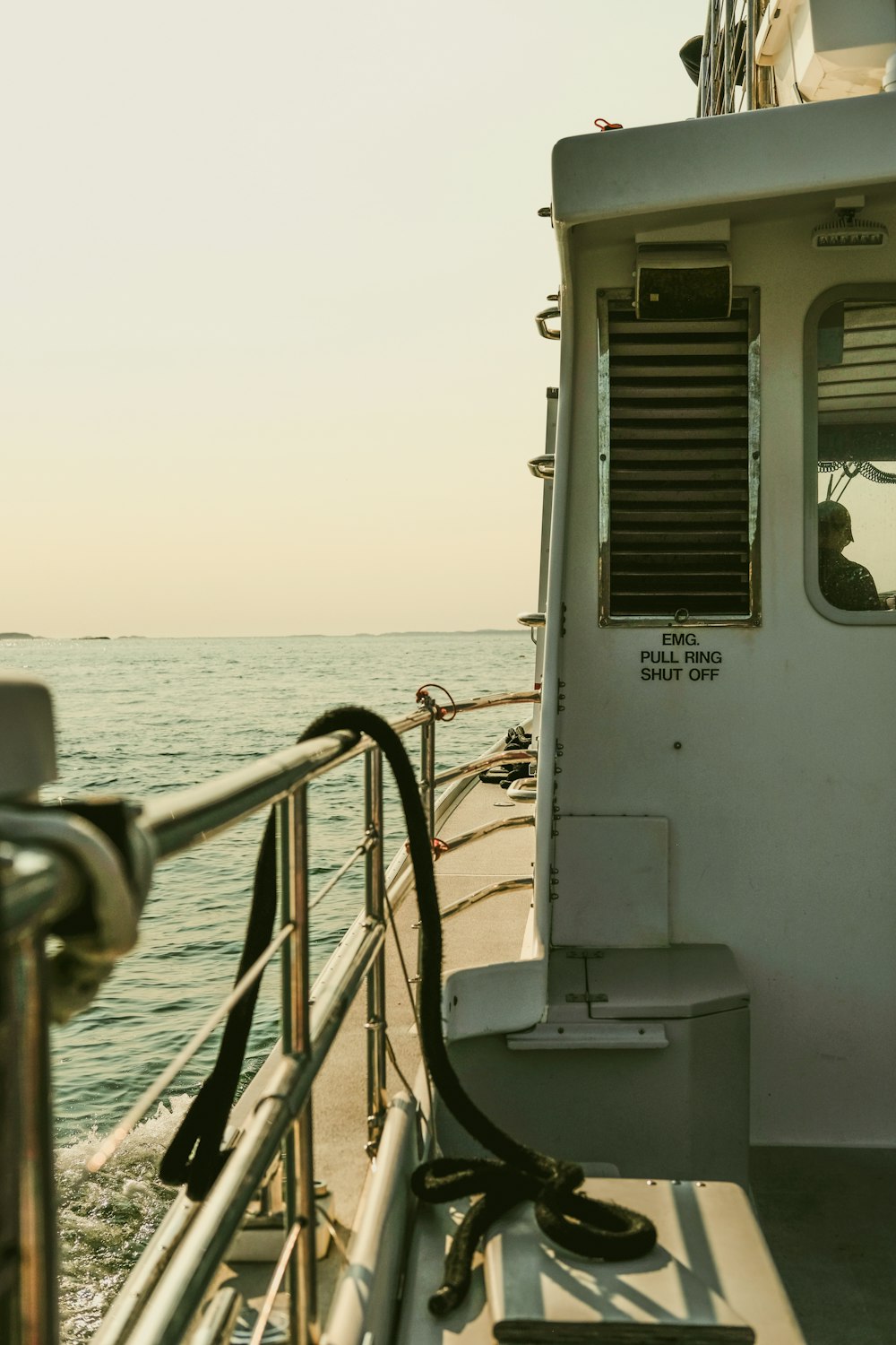 a view of the front of a boat from the deck