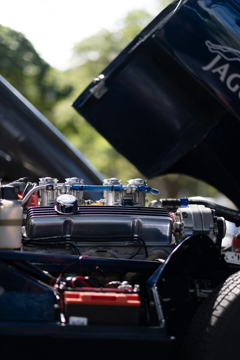 a close up of the engine of a car