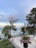 A peaceful lakeside garden with blooming flowers and comfortable seating.