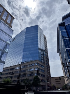 A modern city skyline with smart technology elements.