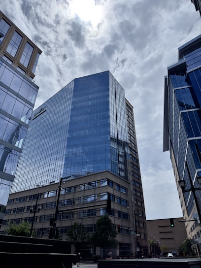 A modern city skyline with smart technology elements.