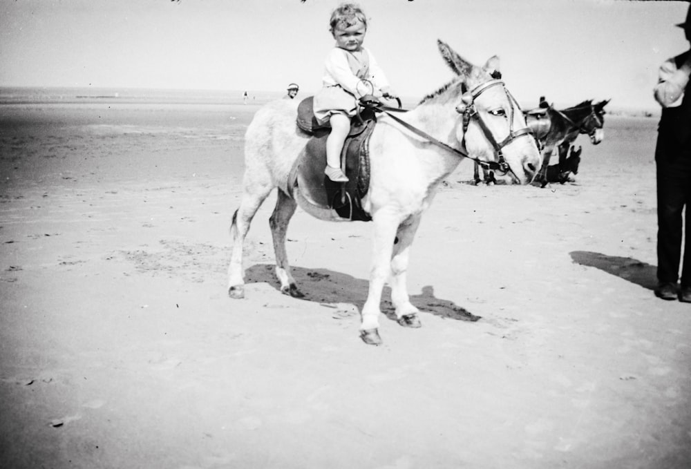 a woman is riding a horse on the beach