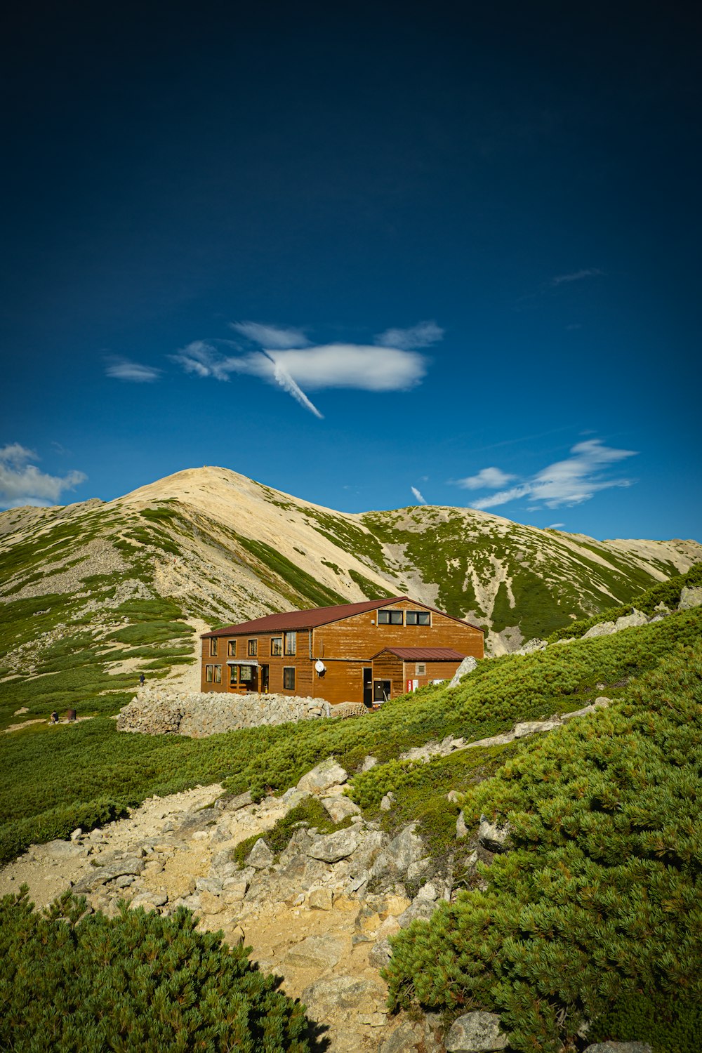 a house sitting on top of a lush green hillside