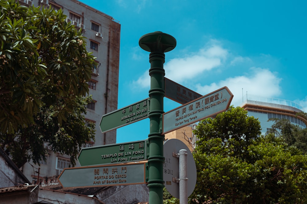 a pole with several street signs attached to it