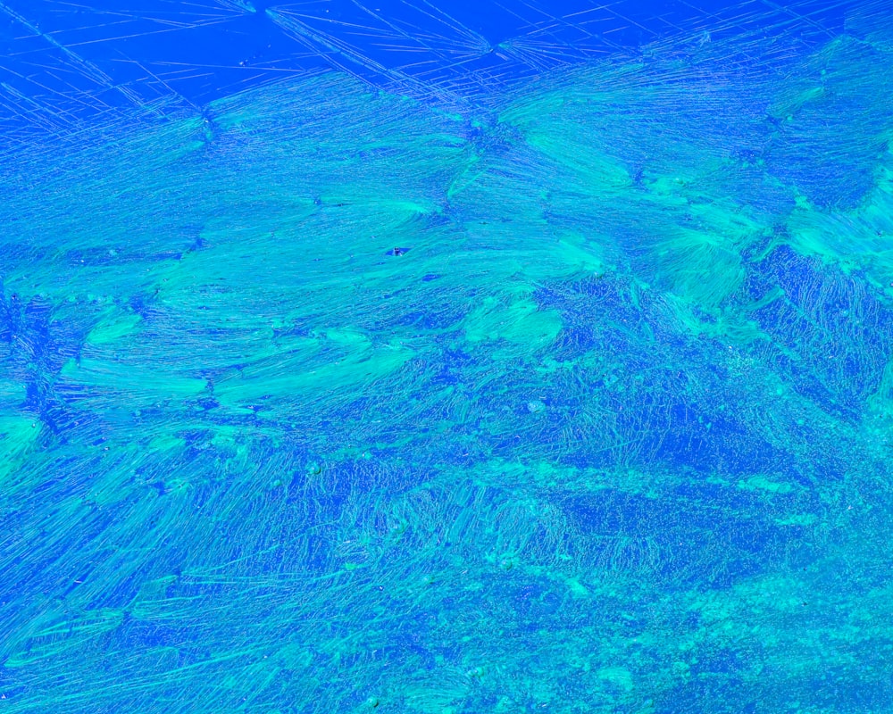 a close up of a blue and green water