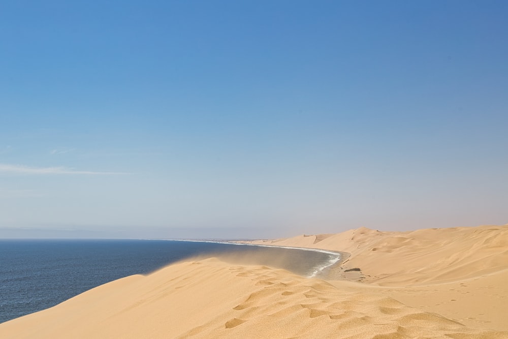 a large body of water sitting in the middle of a desert