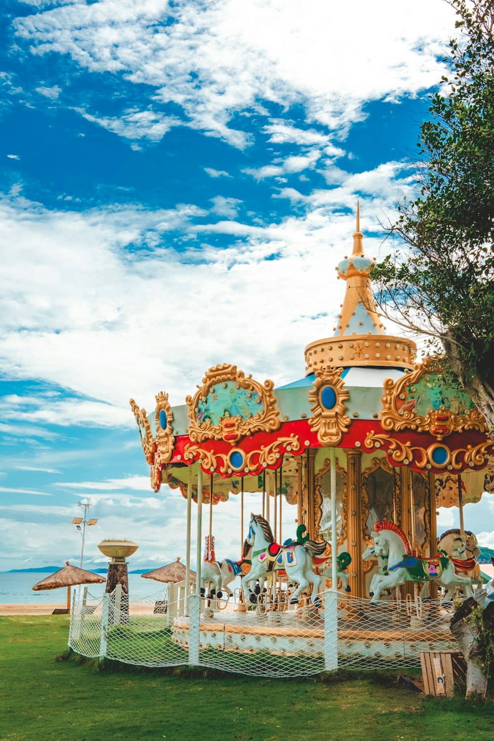 a merry go round in the middle of a field