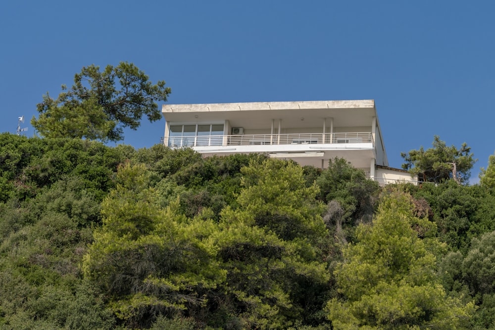 a house on top of a hill surrounded by trees