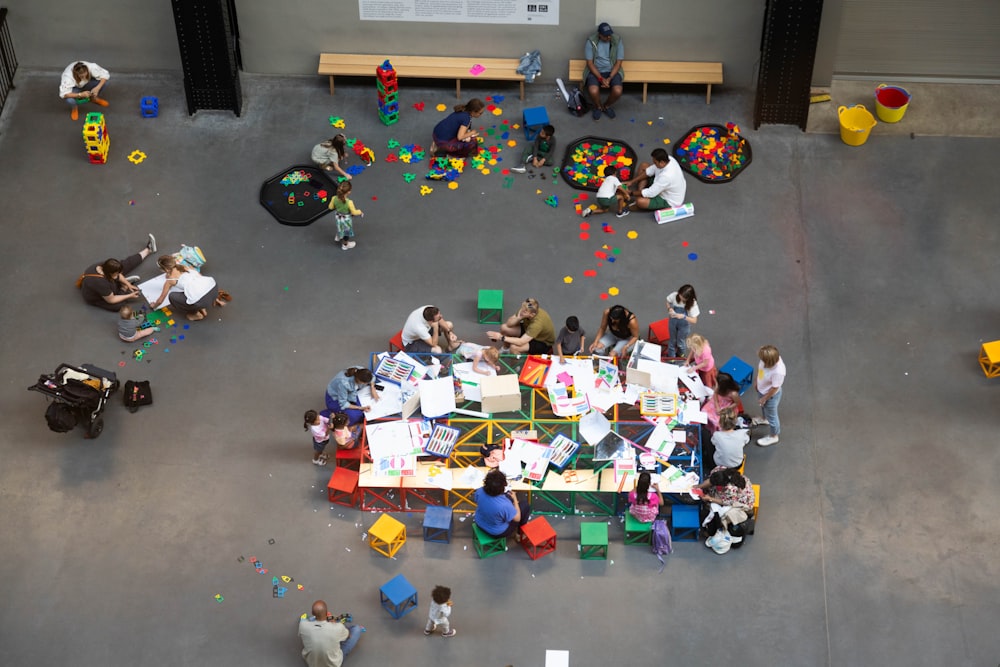 a group of people sitting around a table