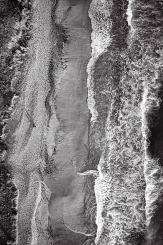 a black and white photo of a beach