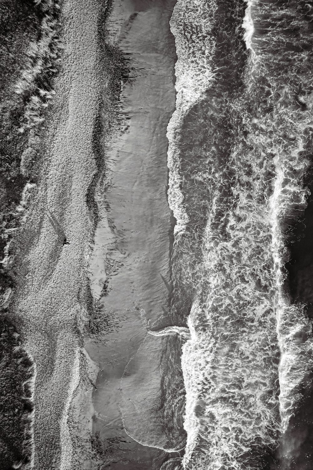 a black and white photo of a beach