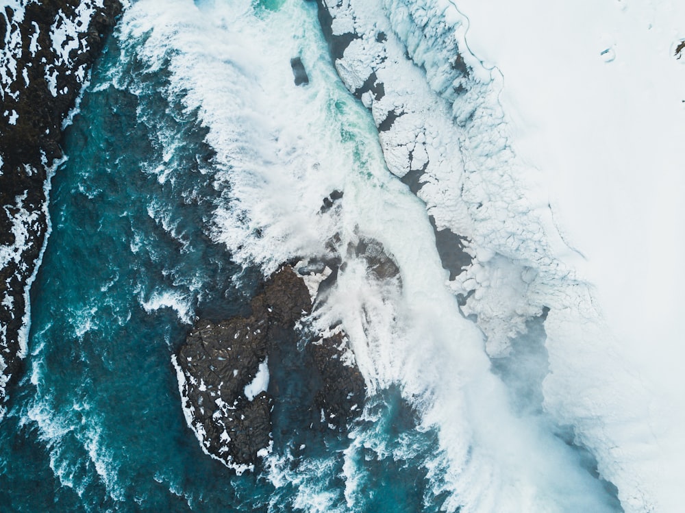 a bird's eye view of a snow covered mountain