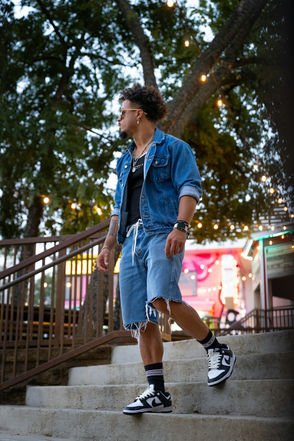 a man walking down a flight of stairs